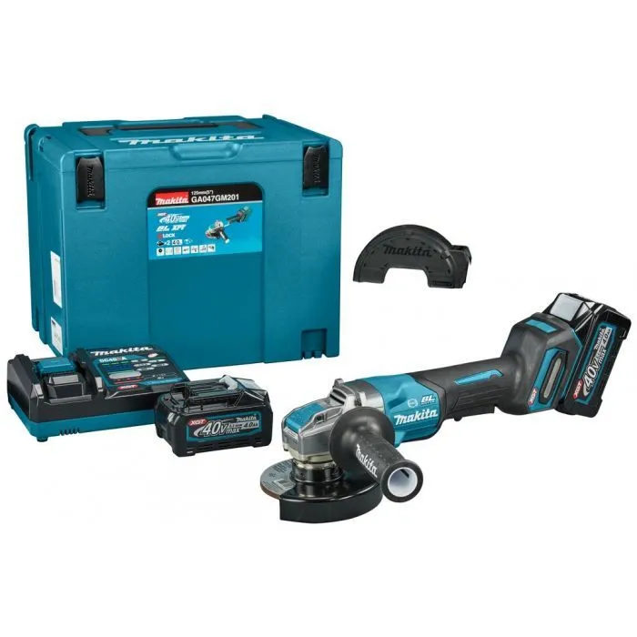 MAKITA GA047GM201 XGT 40V MAX HAAKSE SLIJPER 125MM XLOCK MET 2X4,0AH ACCU EN SNELLADER IN MBOX MET VEILIGHEIDSSCHAKELAAR